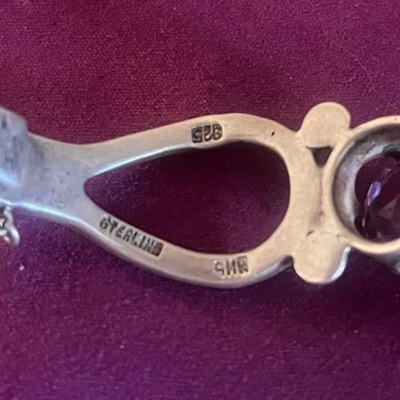 Vintage 925 Sterling Silver Faceted Amethyst Stone Bracelet, Stone .5" - Picture 5 of 5
